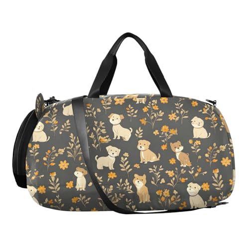 Duffle Bag for Boys or Girls with Shoes Compartment, Dog Leaf Pattern Sports Travel Bag Overnight2