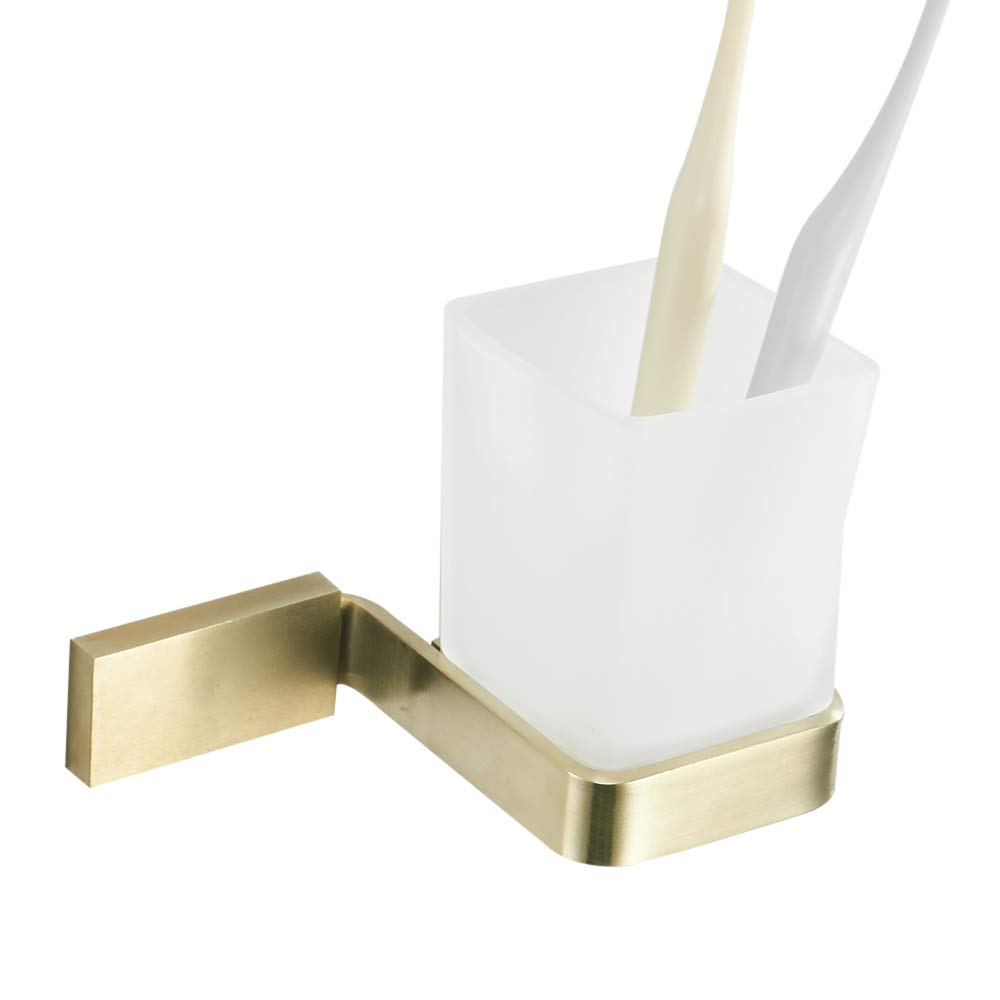 Porte Brosse à Dents avec Un Simple Gobelet, Doré Support Brosse à Dents Fixation Murale en Acier Inoxydable Or Brossé pour Salle de Bain Toilette
