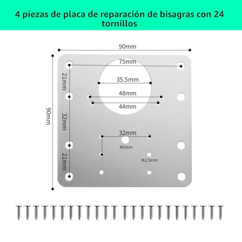 Miniatura 2 de Placa Reparación Bisagra,4 Piezas Unidades Acero Inoxidable Juego De Reparación Con Tornillos De Fijación Para Muebles De Madera, Cocina, Armarios, Muebles
