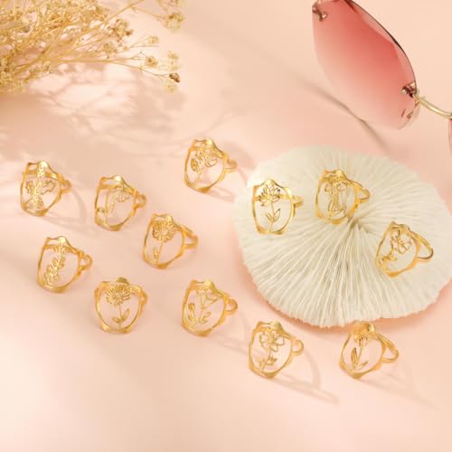 Ornament December Flower Hollow Flower 18k Stainless Steel Ring2