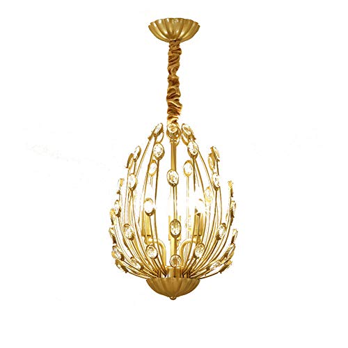 Lustre en cristal K9 plafonnier suspension moderne or réglable 6 lumières salon