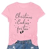 FASHGL Camiseta de Navidad con diseño de galletas para dos mujeres con estampado de pies de bebé, S