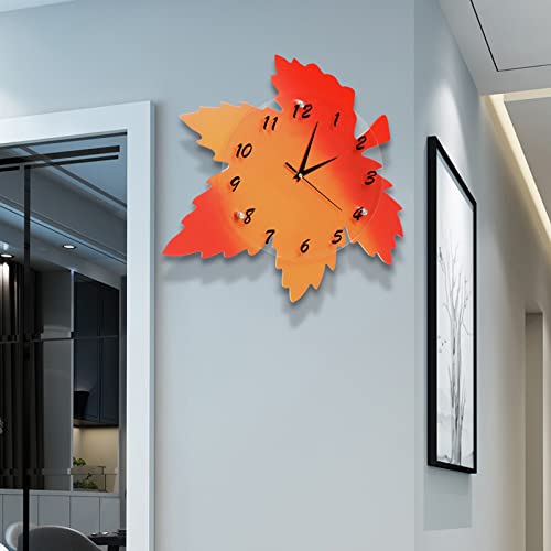 Jcjnsl Red Maple Leaf Wall Clock Quiet And Not Ticking Wall Clock 16 Inch Art Decorate Clock Arabic Numerals For Living Room Kitchen Bedroom Wall Decorative #TOP1