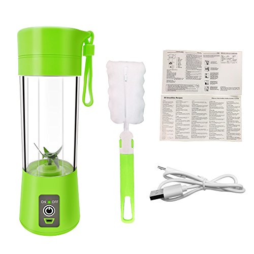 Portable Blender Single Serve, Personal Size Blender USB Rechargeable Juicer Cup Fruit Mixing Machine Baby Travel 380ml FDA, BPA-Free (Green)