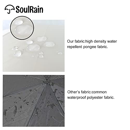 SoulRain 16 Ribs 48\" Stick Umbrella Auto Open Solid Color Fashionable and Simple，Arc Classic Wood Handle，Windproof Unbreakable Stick Rain Umbrella (Creamy)… - Thumbnail 5