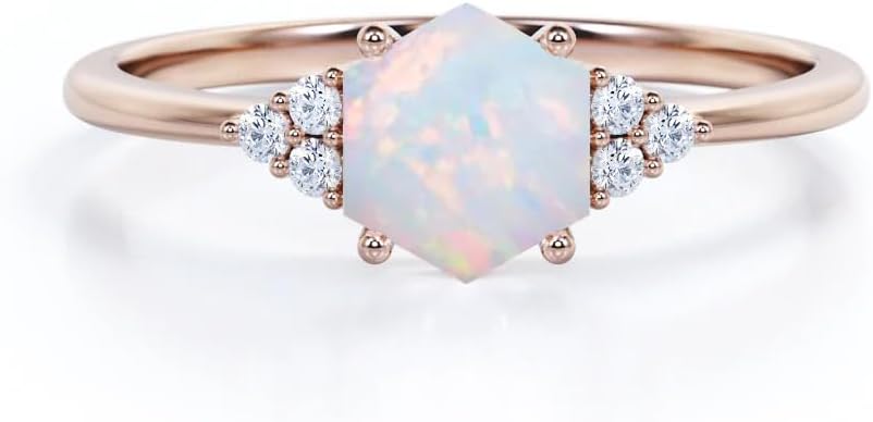 YDD Opal Rings for Women Opal and Moissanite Engagement Rings for Women 10K 14K 18K White/Yellow/Rose Gold Opal Engagement Wedding Ring October Birthstone Ring Anniversary Promise Ring Free Engraved