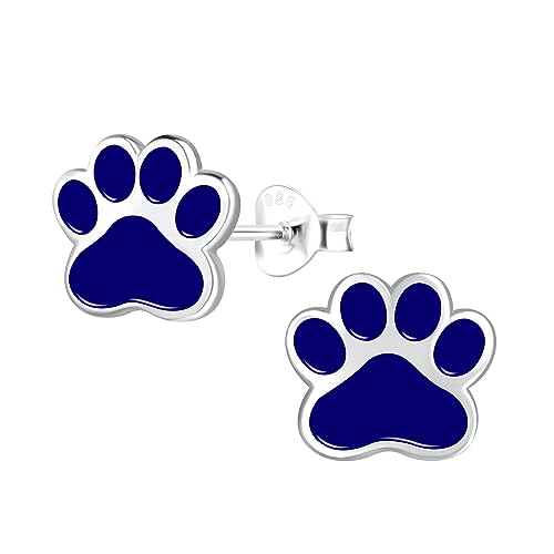 Solid 925 Sterling Silver w/Color Enamel Paw Print Stud Earrings Puppy Dog Cat Pet Lover(Choose Your Color)