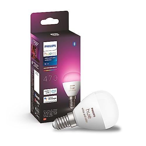Philips Hue White and Color Ambiance Sferetta Smart LED, Attacco E27, 5.3W, Luce Bianca o Colorata, Dimmerabile, Controllo con Bluetooth e Hue App, Funziona con Alexa, Google Assistant e Apple HomeKit
