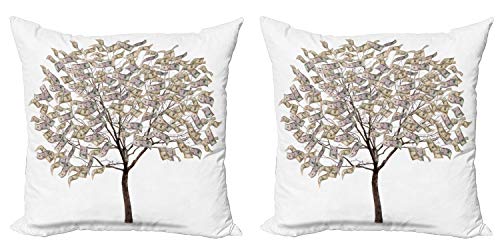 ABAKUHAUS Abstrait Lot de Housses de Coussin en 2 pièces, Surreal Argent feuillu Arbre, Impression Numérique Recto-Verso Zippée, 45 cm x 45 cm, Multicolore