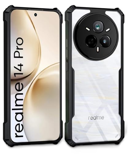 Image of WOW IMAGINE Shock Proof Clear Protective Back Case for Realme 14 Pro 5G - AirEDGE Technology | 360 Degree Camera Protection | Transparent Hybrid Back Case Mobile Cover - Black