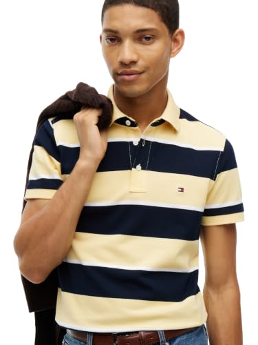 Image of Tommy Hilfiger Men's Short Sleeve Polo Shirts in Slim Fit with Stretch and Organic Pique Cotton