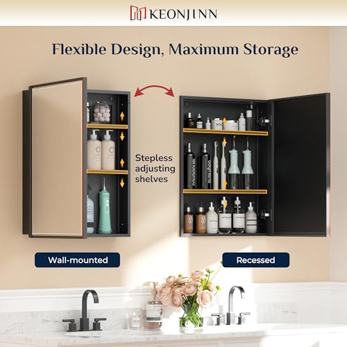 Image of Keonjinn 16 inch x 24 inch Bathroom Medicine Cabinet with Mirror, Oil Rubbed Bronze