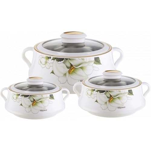 Housetronics Insulated Casserole Dishes | Glass-Lidded Serving Containers | Stainless Steel Interior | Retain Warmth | Thermal Food Storage | Set of 3 (1.0, 1.5 & 2.0 Litres)