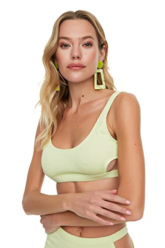 Trendyol Parte Superior de Bikini con Textura Top, Verde, 40 para Mujer