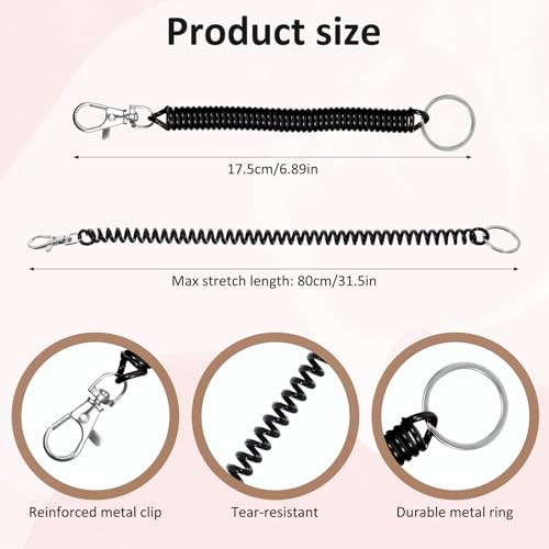 Thinp Pulseira extensível, pacote com 14, espiral, retrátil, bobina de mola, chaveiro colorido, elás