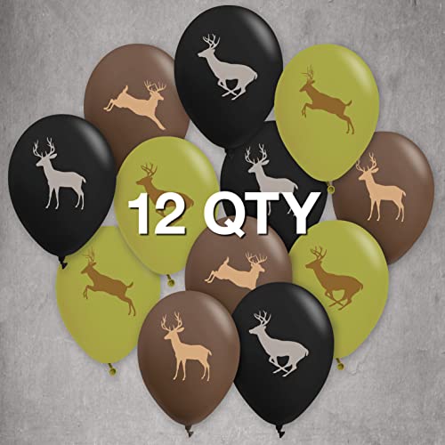 Image of Buck Camo Balloons-12 Pack-12 Inch-Hunting Party Decor-Havercamp | Set of 12 premium hunting-themed balloons for birthdays, graduations, Father's Day, camo parties, and outdoor celebrations.