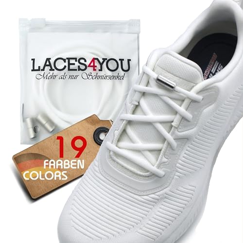 Run out sports Elastische Schnürsenkel ohne binden mit Metallkapseln rund Schuhbänder mit Schnellverschluss bunt Kinder Erwachsene (Steel White)