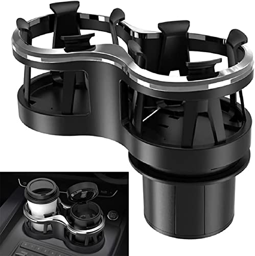Car Cup Holder 2 in 1 Multifunctional Car Drink Holder Expander Adapter with Adjustable Base,Unique Adjustable Movable Bracket Design,Fit for Most Flask and Bottles(Double Cup Holder, Black)