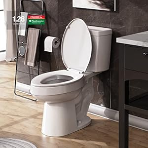 White 2-piece Elongated Toilet with Standard 12-in Rough-in, ELLAI Powerful Single Flush 1.28 GPF ADA Chair Height Toilet (Seat Included) White 2 piece Elongated Toilet with Standard 12 in Rough in ELLAI Powerful Single Flush 128 GPF ADA Chair Height Toilet Seat Included
