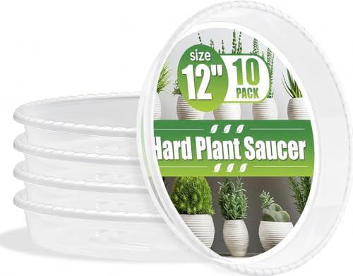 RooTrimmer 10 Pack 12 Inch Plant Saucer for Indoor Plants,Clear Plastic Plant Trays for Pots,Heavy Duty Durable Flower Pot Saucers to Protect Floors & Furniture