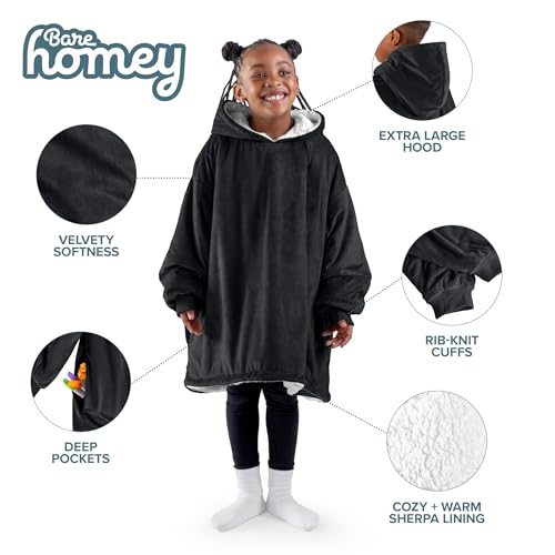 Image of Bare Home Wearable Blanket Hoodie - Soft Plush Sherpa - Warm and Cozy - Oversized Wearable Blanket