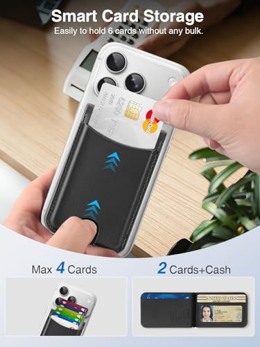TopMade for MagSafe Wallet, Works with Apple Find My, Strongest Magnetic Wallet with Stand, 6 Card Holder, RFID Blocking, Magnetic Card Holder for iPhone 17/16/15/14/13/12 Series, Rechargeable, Black — view 6