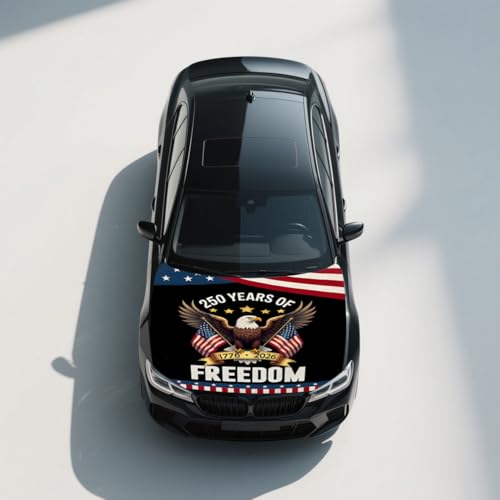 Image of American Car Hood Cover - 59x51 American Car Hood Cover Flag Bonnet Banner with 2 Adjustable Triangular Fasteners, Universal Fit for Trucks, SUV, Patriotic Car America Flag Decor