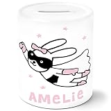 SpecialMe® Kinder Spardose mit Namen Hase Superheld Sparschwein Keramik personalisierbare Geschenke Mädchen Jungen Mädchen weiß Unisize