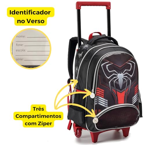 Kit Mochila Homem Aranha Dark Mochila Rodinhas Estojo Lancheira Spider Man