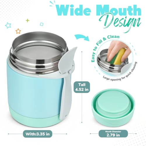 Image of 10oz Soup Thermo for Hot Food Kids,Lunch Thermo Kids Food Jar with Spoon Hot Insulated Food Containers,Leak Proof Stainless Steel Wide Mouth Lunch Thermo Jar for School(Mint-Green)