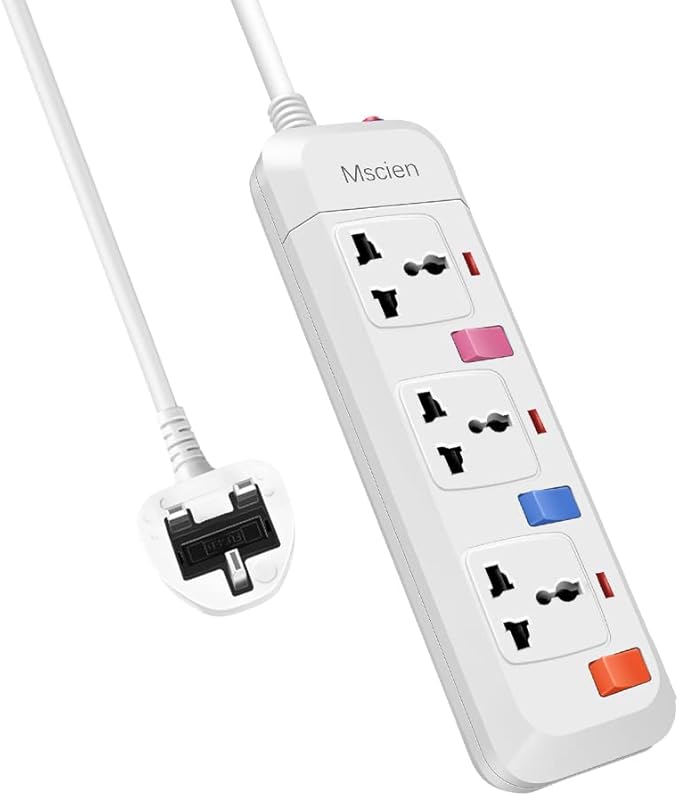 Mscien 3 Way Extension Lead,Multi Plug Power Strip With 3 Outlets