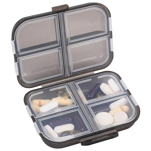 Travel Pill Organizer Small 8 Grid Compartments Pill Holder Box - Portable Medicine Container Case - Daily Weekly Medication Organizer