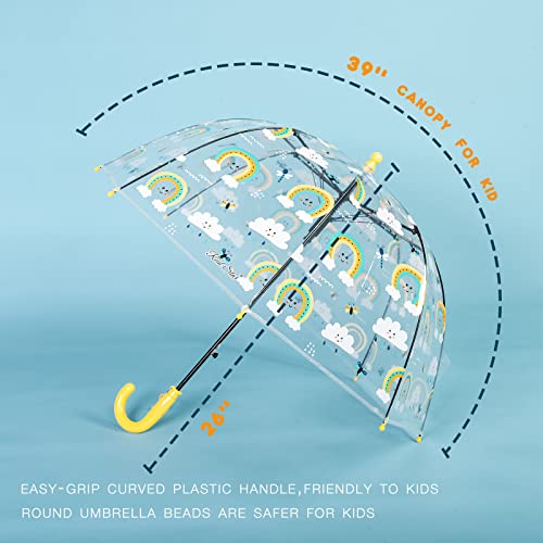 Mrtlloa Kids Rainbow Clear Bubble Umbrella, Toddler Grip Curved Handle Stick Rain Umbrella #TOP1