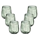 Recreado Organic Smoke Hand Blown Stemless Wine Glasses - 100% Recycled Mexican Glassware - Artisan Crafted Drinking Glasses for Cocktails, Tequila, or Water - Set of 6 (16 oz)