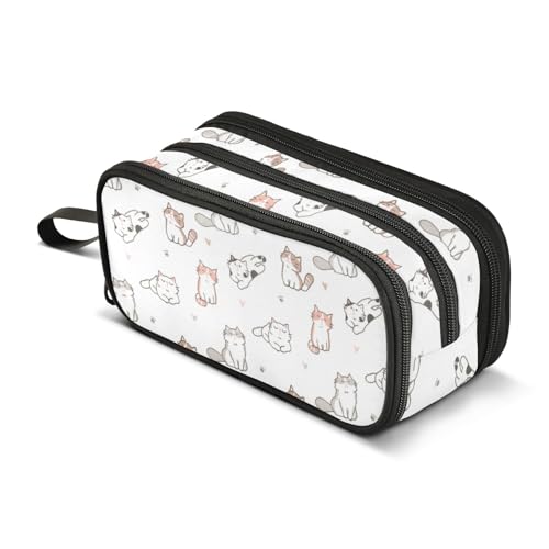 Image of Pencil Case Big Capacity Cat Handheld 3 Compartments Pencil Pouch Portable Large Storage Canvas Pencil Bag for Boys Girls Adults Students