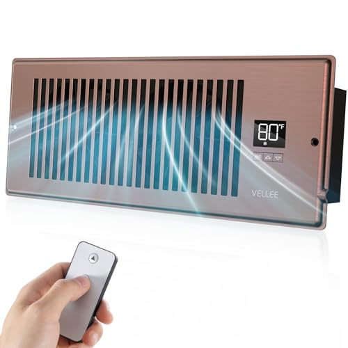 VELLEE Quiet Register Booster Fan Fits 4' x 12' (DUCT OPENING CUTOUT), 10-Speed Smart Heating Cooling AC Vent Booster Fan w/Remote Control & Thermostat Control (Bronze) - Corded
