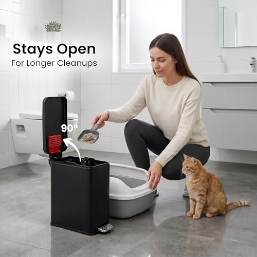 Image of iTouchless 3 Gallon / 12 Liter Dog Poop Trash Can with AbsorbX Odor Filter - Outdoor Pet Waste Receptacle with Step Pedal - Soft Close Metal Garbage Bin for Yard, Patio, Bathroom, Matte Black