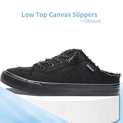 Obtaom Women Canvas Slippers,House Mules With Warm Fleece Lining,Comfortable Slip-On Mule Backless Holiday Shoes(Black/Black Fleece,Us6) #TOP2