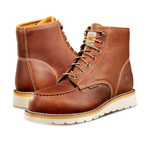 Carhartt 6” Moc Toe Waterproof Work Boots for Men - Oil-Tanned Leather Boots with FastDry Lining, Dual-Density Rubber Wedge Traction Outsole, EH Rated, Red Brown - 8M