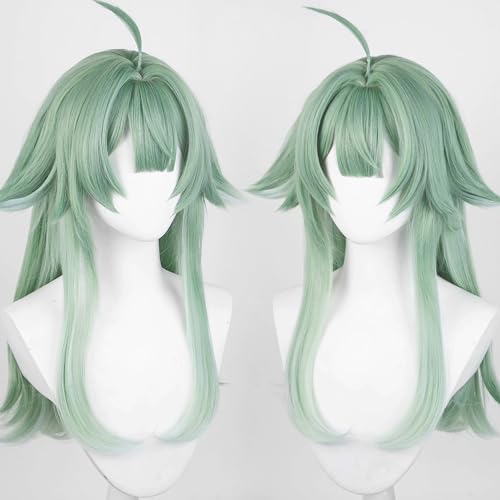 Image of Anime Green Long Wigs with Bangs Women flipped out Wig Jellyfish-Head Adult COS Game Huo Fox Cosplay Wigs Halloween,Christmas,Comic con,Game Show,Party
