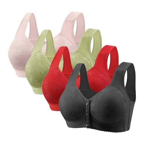 Photo de Lot de 4 Brassiere Femme sans Armature Soutien Gorge Fermeture Devant Soutien Gorge Push Up sous Vetements Feminins Sexy Brassière...