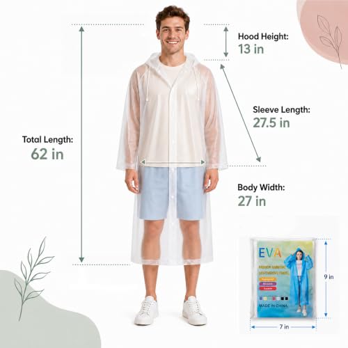 Image of Rain Ponchos for Adults Reusable (2 Pack), Waterproof EVA Raincoats with Hood & Drawstring for Women & Men