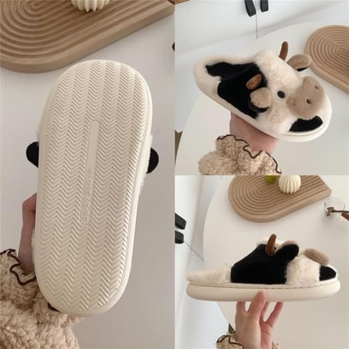 MIXILU Cartoon Cow Cotton Slippers, Cute Cozy Fuzzy Animal Slippers, Winter Indoor Outdoor Slippers for Women3