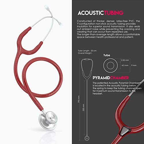 Mdf Acoustica Lightweight Stethoscope For Doctors, Nurses, Students, Home Health Use, Adult, Dual Head, Burgundy Tube, Silver Chestpiece-Headset, Mdf747Xp17 #TOP5