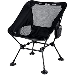 iClimb Ultralight Compact Folding Anti-Sinking Chair, Black 2PC | Anti-Sinking Large Feet, Aluminum Square Frame, with Carry Bag and Back Support Webbing, for Camping Beach Backpacking