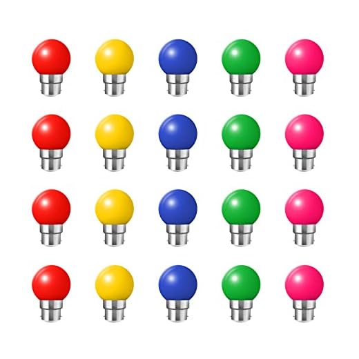 Ampoules à baïonnette B22-Paquet de 20 Ampoule à DEL Feston 2W,Ampoule (équivalent 20W) à économie d'énergie bleue Golfball, Petites ampoules de Noël BC Cap,Rouge, Jaune, rosa, verte, Bleu, Incassable