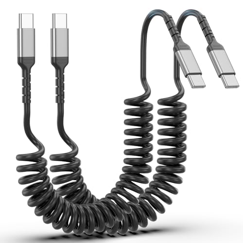 ULIFTUS Spiralkabel USB C auf USB C Kabel, 2 Stück 60W USB C Schnellladekabel und Datenkabel Type C Kabel für Android Auto, iPhone 16/15 Pro Max