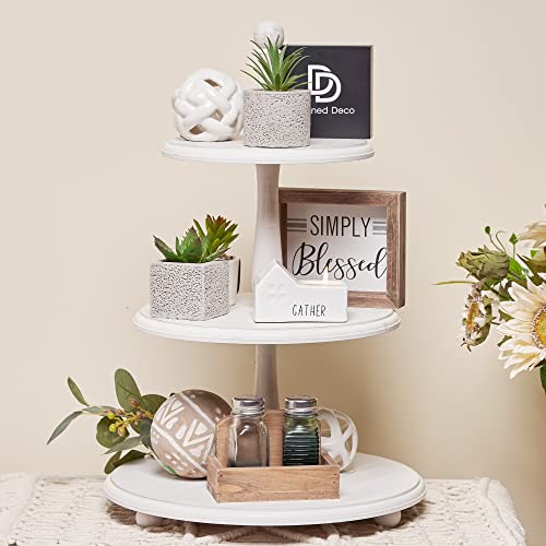 Defined Deco 3 Tiered Tray, Vintage Farmhouse Wooden Serving Tray,