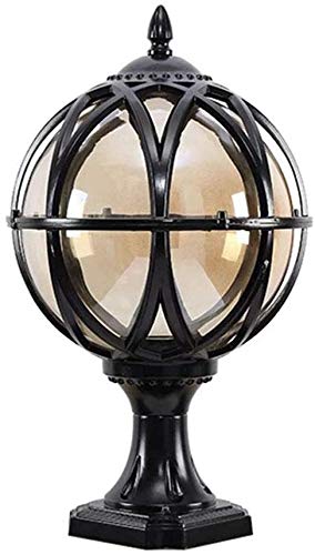 Classic Outdoor Pedestal Lamps Waterproof Garden Lamp Black Aluminum and Glass Ball Lampshade Exterior Column Light Retro E27 Path Lamp Terraces Balcony Villa, Height 32CM