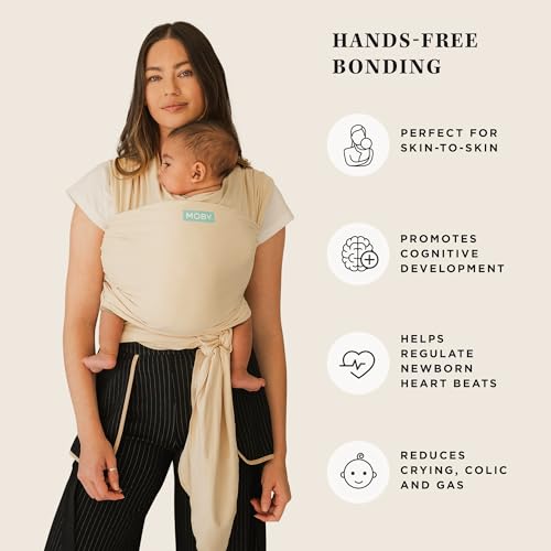 Image of Moby Baby Wrap Carrier Classic for Newborns to Toddlers (8-33lbs), Infant Sling Carrier, Lightweight & Hands Free Design, Adjustable for All Body Types (Sand Dollar)